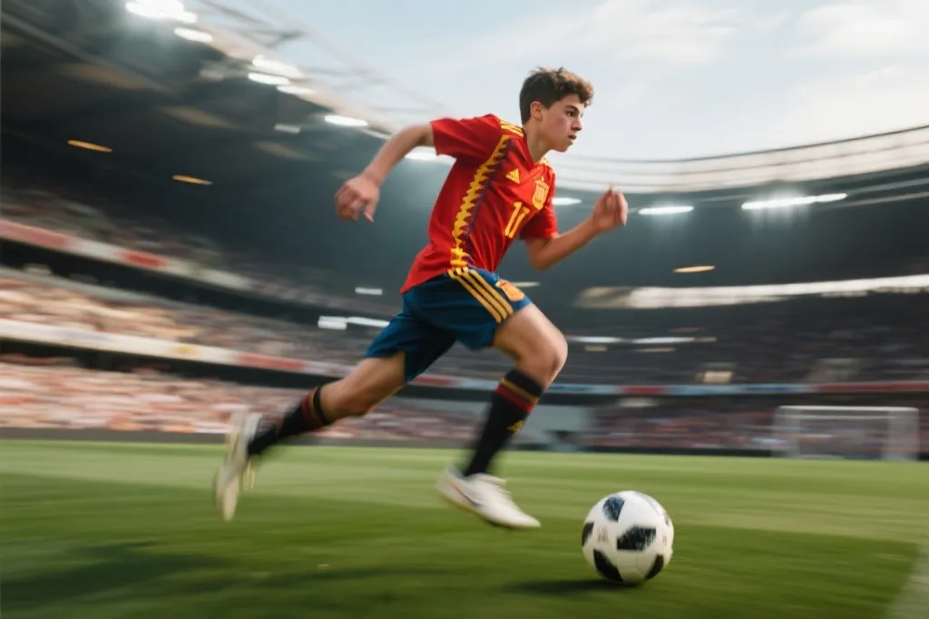 西班牙国家队年轻球员高速突破与传控结合的比赛瞬间